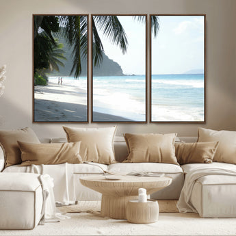 18311030-MGV-CV-36X24-Tropical Beach Wall Art Canvas Print, Framed Serene Ocean Art Picture Print, Palm Tree Shadows Perfect Tropical Coastal Decor