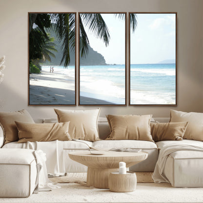 18311030-MGV-CV-36X24-Tropical Beach Wall Art Canvas Print, Framed Serene Ocean Art Picture Print, Palm Tree Shadows Perfect Tropical Coastal Decor
