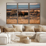 39509187-MGV-CV-36X24-Western Wildlife Wall Art Canvas Print, Framed Bison Art Picture Print, Golden Hour Perfect Western Rustic Decor Artwork
