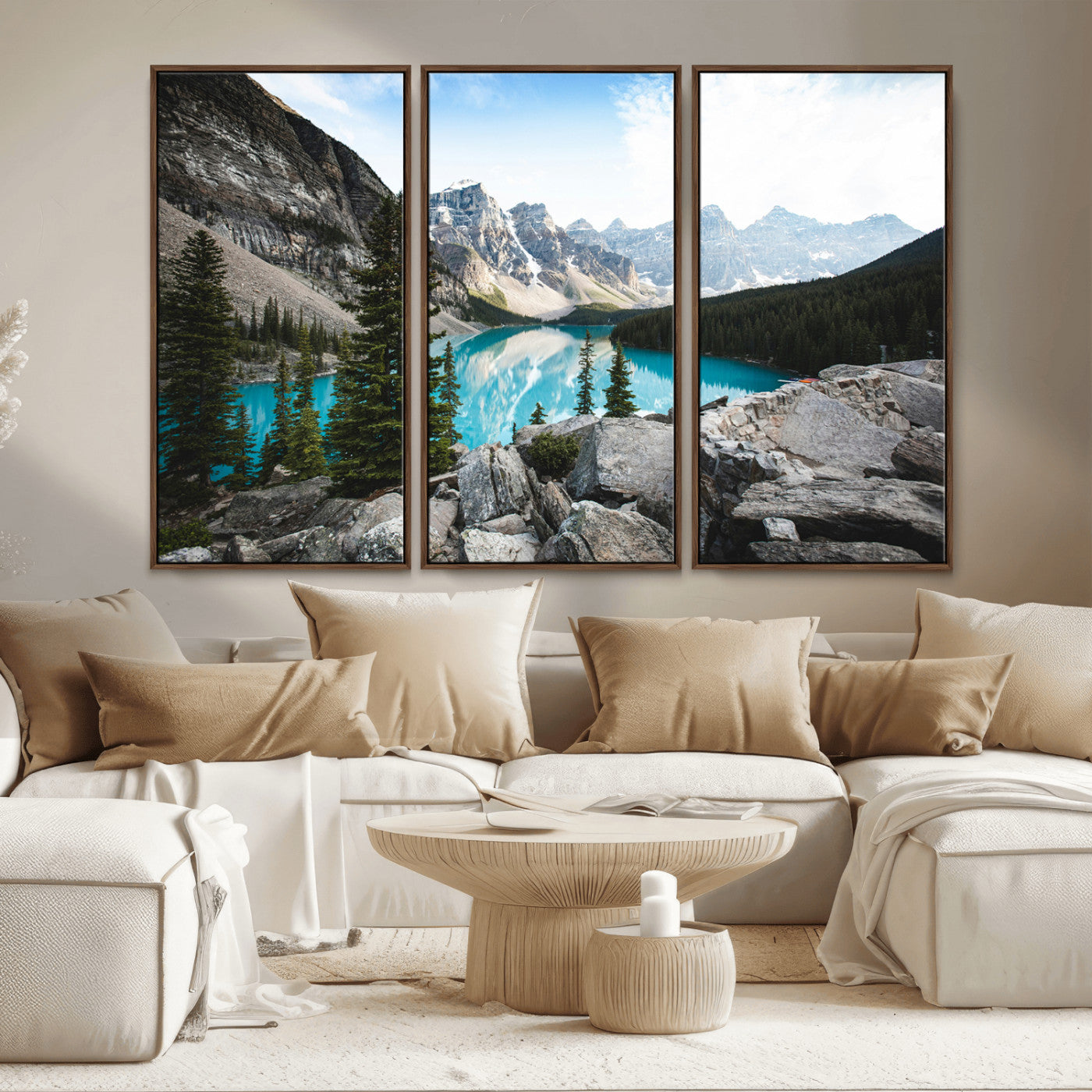 98014896-MGV-CV-36X24-Canadian Rockies Wall Art Canvas Print, Framed Mountain Landscape Art Picture Print, Turquoise Water Perfect Scandinavian