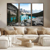 98014896-MGV-CV-36X24-Canadian Rockies Wall Art Canvas Print, Framed Mountain Landscape Art Picture Print, Turquoise Water Perfect Scandinavian