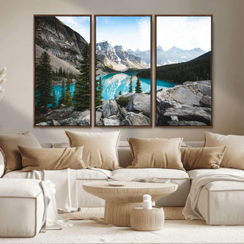 98014896-MGV-CV-36X24-Canadian Rockies Wall Art Canvas Print, Framed Mountain Landscape Art Picture Print, Turquoise Water Perfect Scandinavian
