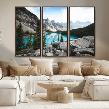 98014896-MGV-CV-36X24-Canadian Rockies Wall Art Canvas Print, Framed Mountain Landscape Art Picture Print, Turquoise Water Perfect Scandinavian
