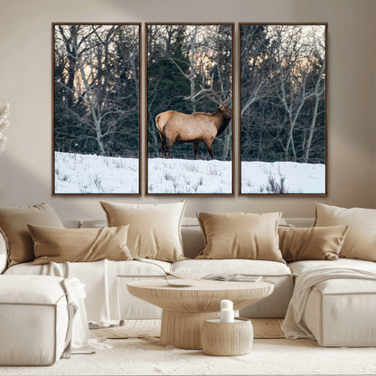 36533178-MGV-CV-36X24-Wild Elk Photography Wall Art Canvas Print, Framed Winter Wildlife Art Picture Print, Snowy Forest Perfect Rustic Lodge Decor