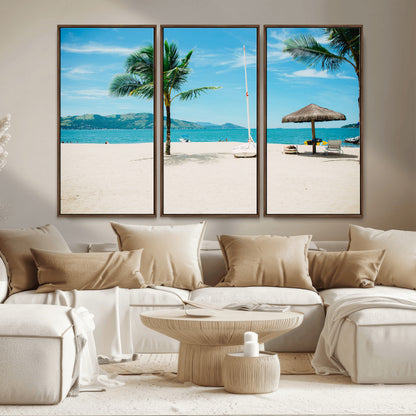 42623350-MGV-CV-36X24-Tropical Beach Wall Art Canvas Print, Framed Palm Tree Art Picture Print, Ocean View Perfect Tropical Coastal Decor Artwork