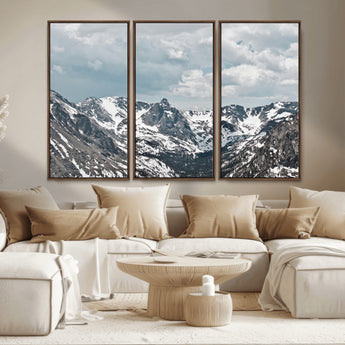 94074619-MGV-CV-36X24-Snowy Peaks Wall Art Canvas Print, Framed Alpine Wilderness Art Picture Print, Mountain Escape Perfect Winter Serenity Decor