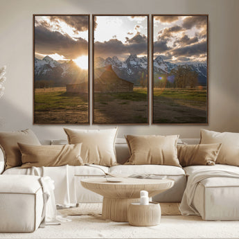 52555760-MGV-CV-36X24-Snowy Peaks Wall Art Canvas Print, Framed Nature Escape Art Picture Print, Rustic Charm Perfect Rustic Western Decor Artwork