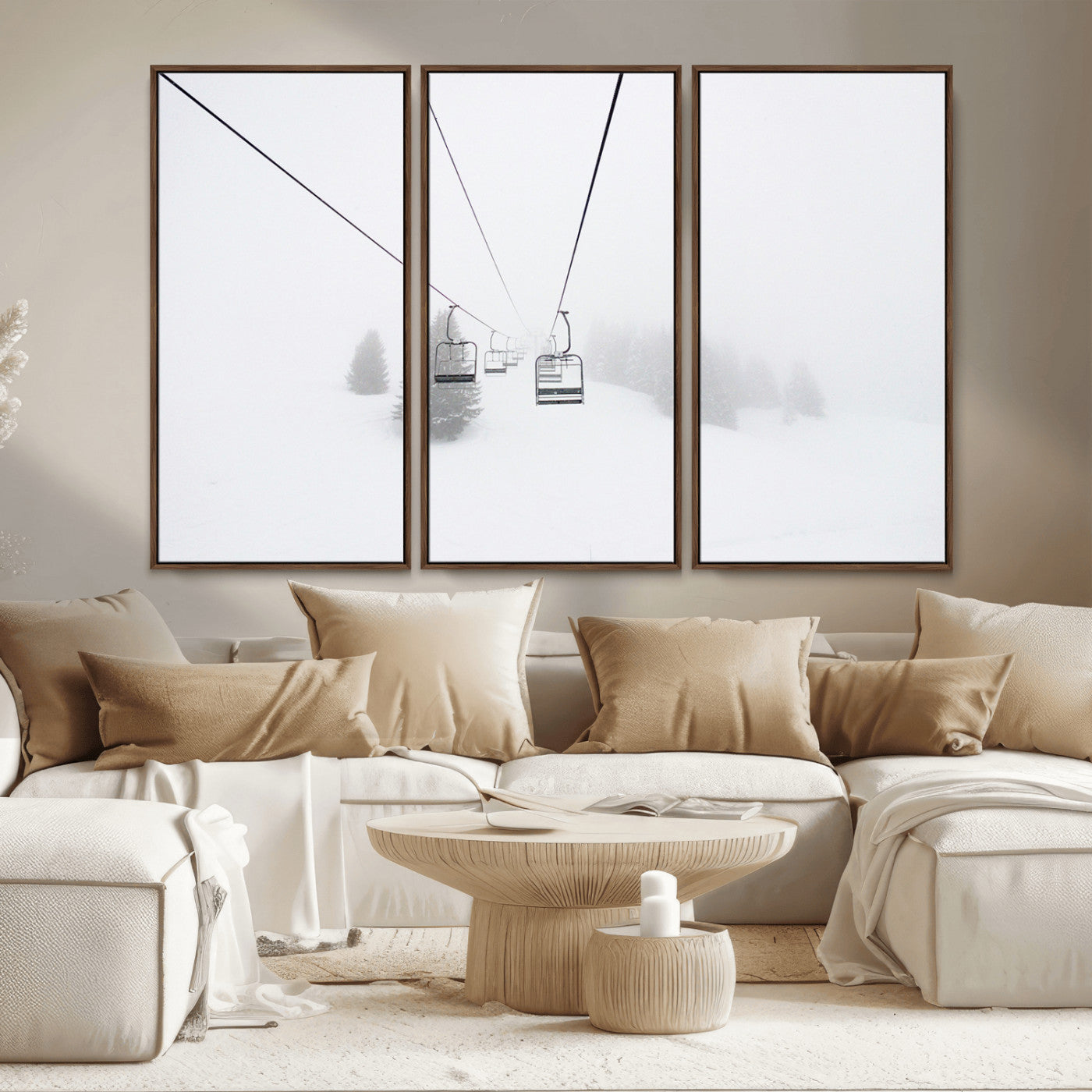 20216390-MGV-CV-36X24-Ski Lift Wall Art Canvas Print, Framed Snowy Landscape Art Picture Print, Alpine Adventure Perfect Nordic Minimalist Decor Artwork