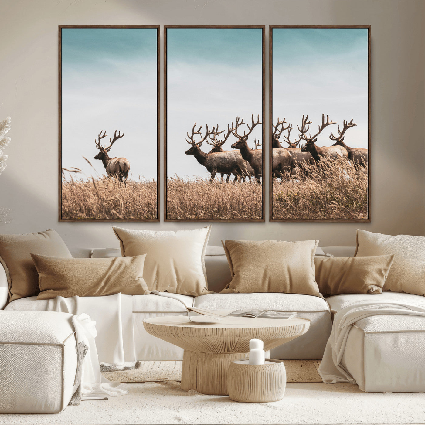 81594705-MGV-CV-36X24-Elk Herd Wall Art Canvas Print, Framed Wildlife Photography Art Picture Print, Rustic Nature Print Perfect Rustic Wildlife Decor