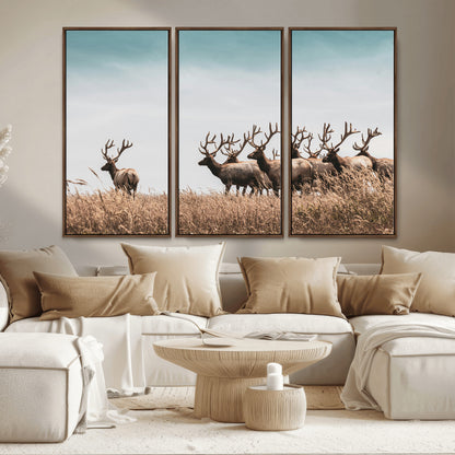 81594705-MGV-CV-36X24-Elk Herd Wall Art Canvas Print, Framed Wildlife Photography Art Picture Print, Rustic Nature Print Perfect Rustic Wildlife Decor