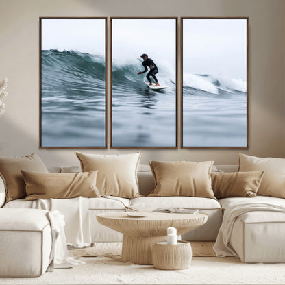 11693607-MGV-CV-36X24-Surfer on Wave Wall Art Canvas Print, Framed Ocean Adventure Art Picture Print, Motion Blur Water Perfect Coastal Adventure Decor