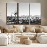 85205054-MGV-CV-36X24-Saguaro Cactus Wall Art Canvas Print, Framed Monochrome Landscape Art Picture Print, Scenic Arizona View Perfect Minimalist