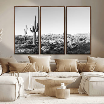 85205054-MGV-CV-36X24-Saguaro Cactus Wall Art Canvas Print, Framed Monochrome Landscape Art Picture Print, Scenic Arizona View Perfect Minimalist