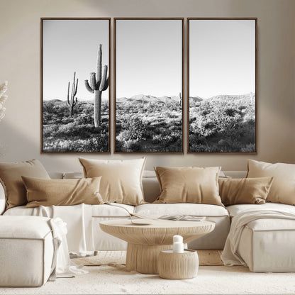 85205054-MGV-CV-36X24-Saguaro Cactus Wall Art Canvas Print, Framed Monochrome Landscape Art Picture Print, Scenic Arizona View Perfect Minimalist