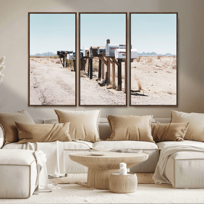 54616109-MGV-CV-36X24-Desert Mailboxes Wall Art – Rustic Rural Roadside Photography Canvas Print, American Southwest Landscape Home Decor for Living