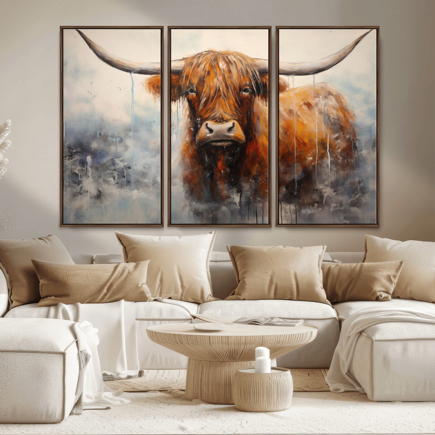 X61001-MGV-CV-36X24-Scottish Highland Wall Art Canvas Print, Framed Longhorn Art Picture Print, Western Cow Perfect Farmhouse Decor Artwork