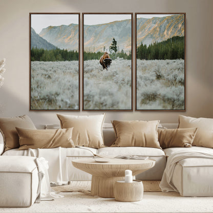 41674074-MGV-CV-36X24-Bison Wall Art – American Buffalo Wildlife Photography Canvas Print, Western Mountain Landscape Artwork Rustic Nature Decor for