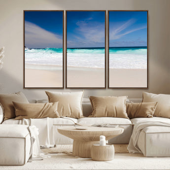 55017356-MGV-CV-36X24-Ocean Beach Wall Art – Turquoise Wave and White Sand Shoreline Canvas Print, Coastal Seascape Photography Decor for Living Room,