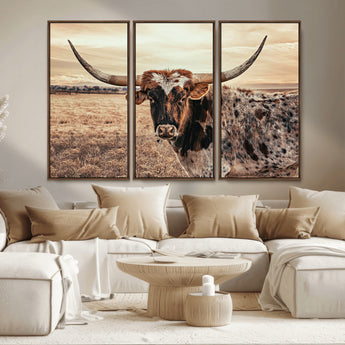 95745718-MGV-CV-36X24-Texas Longhorn Wall Art – Western Cattle Photography Canvas Print, Rustic Ranch Animal Artwork Country Farmhouse Decor for Living