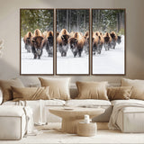 96906195-MGV-CV-36X24-Bison Herd Wall Art – American Buffalo Wildlife Photography Canvas Print, Winter Snow Scene Western Nature Decor for Living Room,