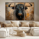 91615410-MGV-CV-36X24-Bull Wall Art – Rustic Western Longhorn Canvas Print, Powerful Abstract Animal Painting, Farmhouse Ranch Decor for Living Room,