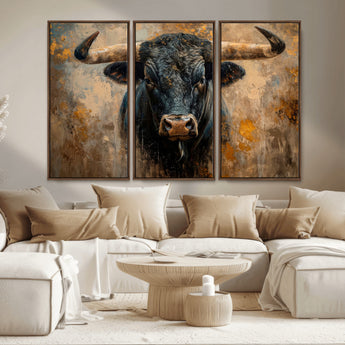 91615410-MGV-CV-36X24-Bull Wall Art – Rustic Western Longhorn Canvas Print, Powerful Abstract Animal Painting, Farmhouse Ranch Decor for Living Room,