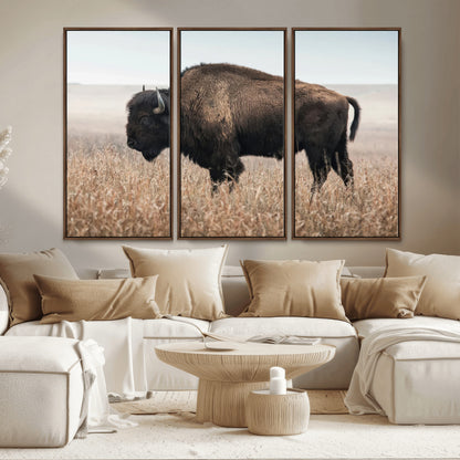 69909079-MGV-CV-36X24-Bison Wall Art – Majestic Buffalo Canvas Print in Prairie Grasslands, Rustic Western Animal Painting, Farmhouse Ranch Decor for