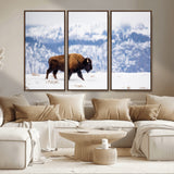 21623194-MGV-CV-36X24-Snow Bison Wall Art – Majestic Buffalo Wildlife Canvas Print, Winter Nature Décor for Rustic Living Room, Farmhouse, Cabin, Lodge