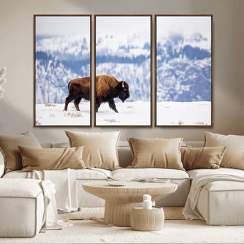 21623194-MGV-CV-36X24-Snow Bison Wall Art – Majestic Buffalo Wildlife Canvas Print, Winter Nature Décor for Rustic Living Room, Farmhouse, Cabin, Lodge