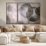 20066876-MGV-CV-36X24-Neutral Abstract Circle Wall Art – Modern Gray Beige Gold Canvas Print, Minimalist Geometric Painting for Bedroom, Living Room,