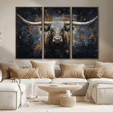 93195031-MGV-CV-36X24-Dark Longhorn Bull Wall Art – Western Steer Canvas Print, Moody Rustic Animal Painting for Man Cave, Ranch House, Office or Modern