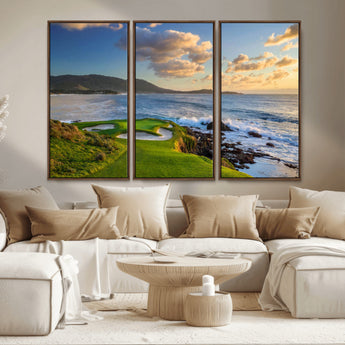 50107048-MGV-CV-36X24-Golf Course Wall Art – Coastal Ocean View Canvas Print, Scenic Fairway Landscape Decor for Office, Man Cave, Bedroom, or Living