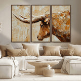 69611428-MGV-CV-36X24-Longhorn Bull Wall Art – Rustic Western Canvas Print, Textured Farmhouse Cattle Painting for Living Room, Office, or Ranch House