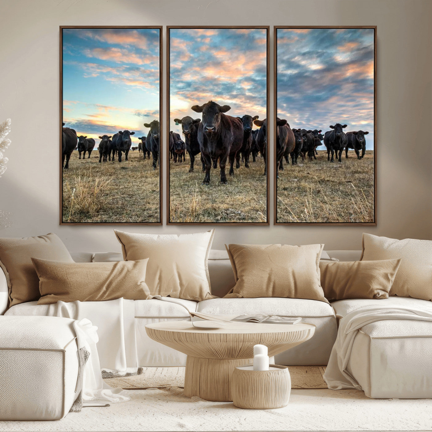 13867292-MGV-CV-36X24-Black Cattle Wall Art – Rustic Ranch Herd Canvas Print, Western Farmhouse Country Landscape Decor for Living Room, Office, or