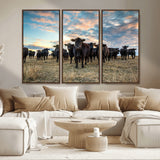 13867292-MGV-CV-36X24-Black Cattle Wall Art – Rustic Ranch Herd Canvas Print, Western Farmhouse Country Landscape Decor for Living Room, Office, or