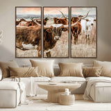 47758300-MGV-CV-36X24-Texas Longhorn Cattle Wall Art – Rustic Western Herd Canvas Print, Cowboy Ranch Farmhouse Decor for Living Room, Office, or