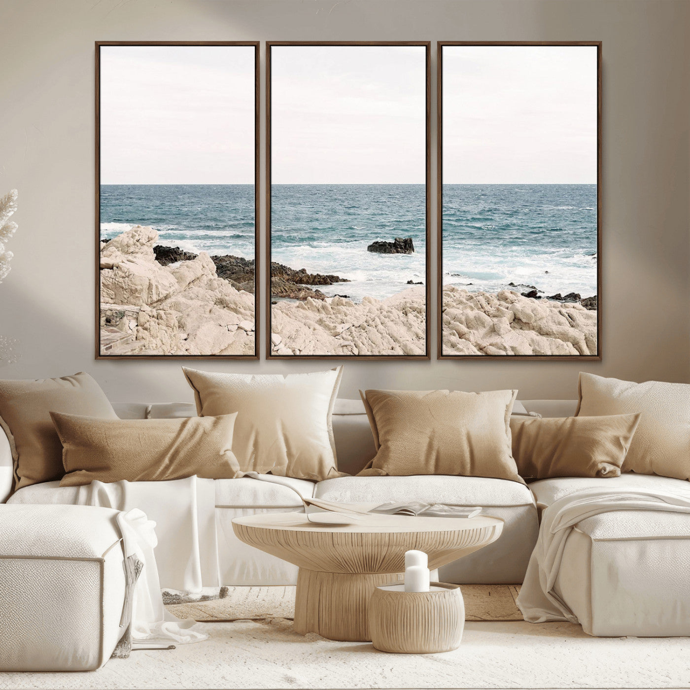 25481980-MGV-CV-36X24-Ocean Coastal Wall Art – Rocky Shoreline and Waves Canvas Print, Serene Beach Landscape Decor for Living Room, Bedroom, or Office