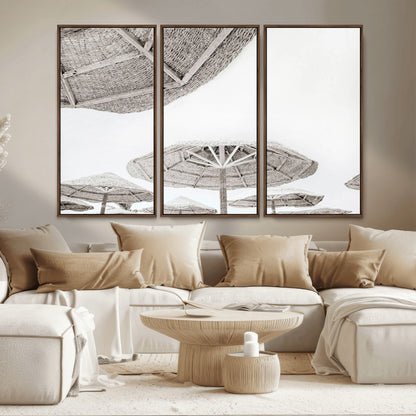 97043123-MGV-CV-36X24-Beach Umbrella Wall Art – Minimalist Coastal Canvas Print, Woven Parasol Summer Decor for Bedroom, Living Room, or Modern Beach