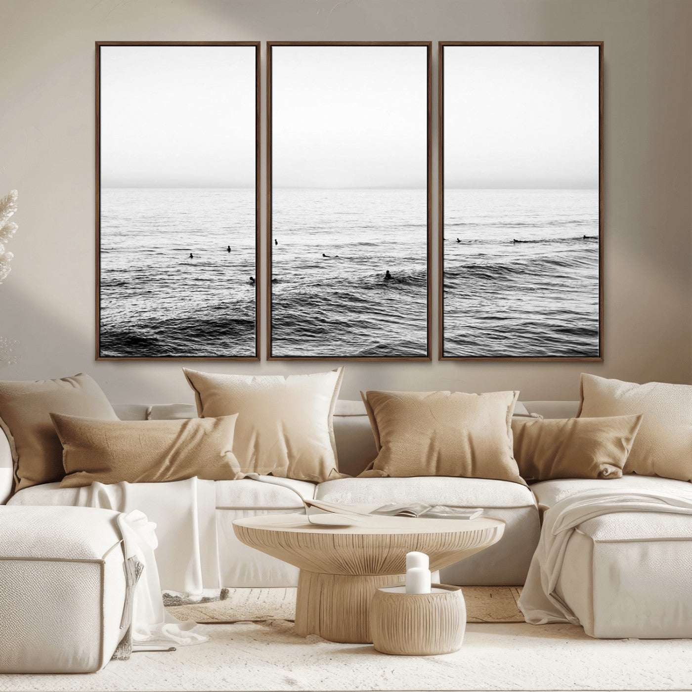 47208268-MGV-CV-36X24-Surfer Ocean Wall Art – Black and White Coastal Canvas Print, Minimalist Surfing Seascape Decor for Living Room, Bedroom, or Beach