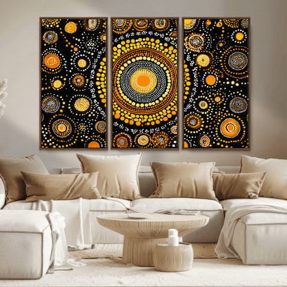 45478523-MGV-CV-36X24-Abstract Circle Wall Art – Bold Black and Gold Dot Painting Canvas Print, Modern Geometric Mandala Style Decor for Living Room or