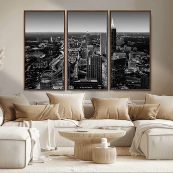 46578567-MGV-CV-36X24-Atlanta Skyline Wall Art – Black and White Cityscape Canvas Print, Modern Urban Night Decor for Office, Living Room, or Apartment