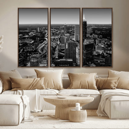 46578567-MGV-CV-36X24-Atlanta Skyline Wall Art – Black and White Cityscape Canvas Print, Modern Urban Night Decor for Office, Living Room, or Apartment