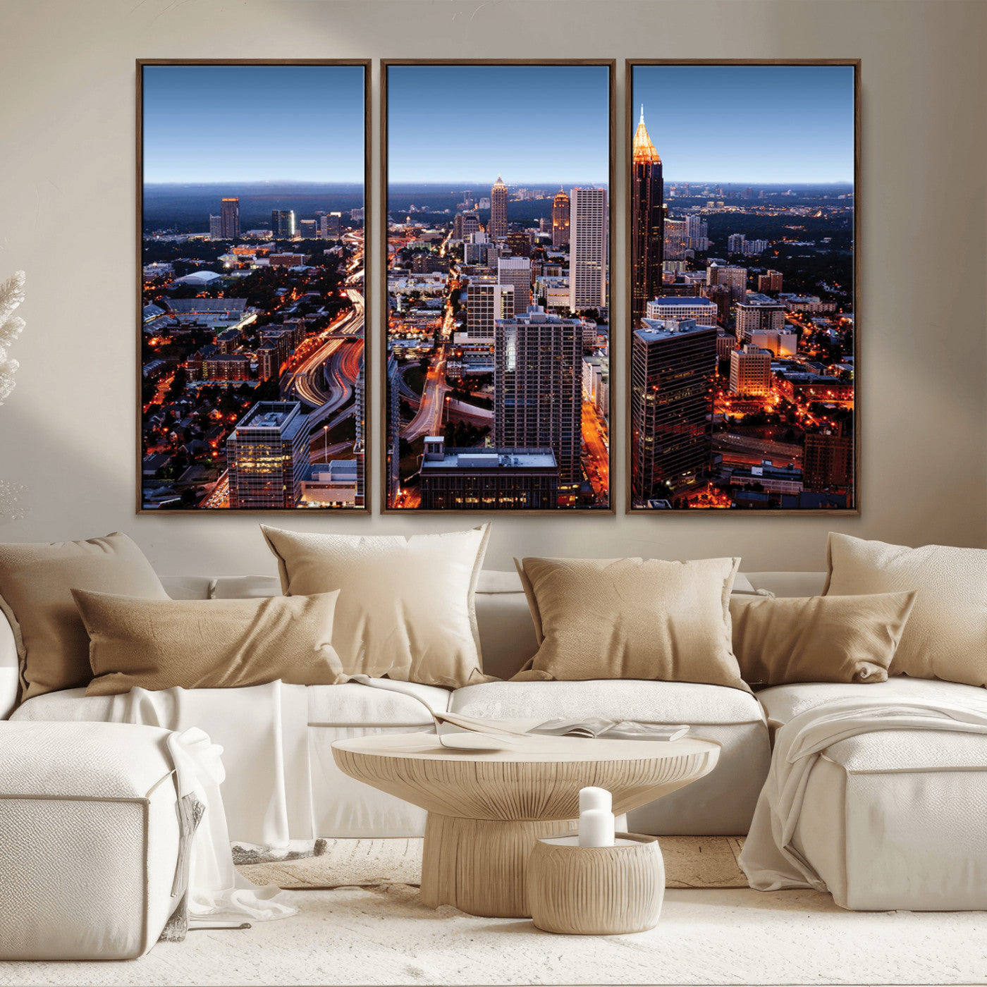 81886632-MGV-CV-36X24-Atlanta Skyline Wall Art – Vibrant City Lights Canvas Print, Modern Urban Cityscape Decor for Living Room, Office, or Apartment