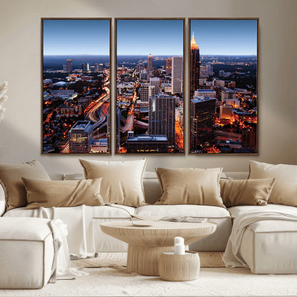 81886632-MGV-CV-36X24-Atlanta Skyline Wall Art – Vibrant City Lights Canvas Print, Modern Urban Cityscape Decor for Living Room, Office, or Apartment