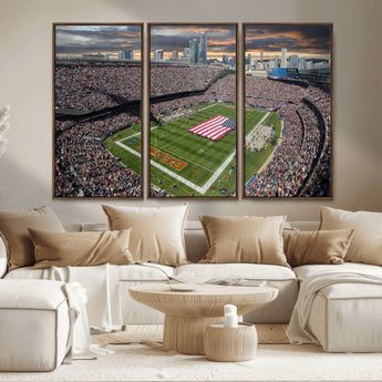 98106777-MGV-CV-36X24-Soldier Field Wall Art – Chicago Bears Stadium Canvas Print with American Flag, Game Day Football Decor for Man Cave, Bar, or