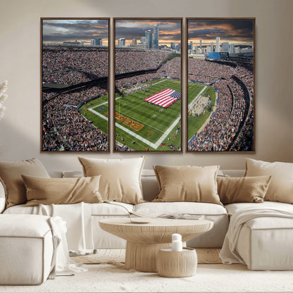 98106777-MGV-CV-36X24-Soldier Field Wall Art – Chicago Bears Stadium Canvas Print with American Flag, Game Day Football Decor for Man Cave, Bar, or