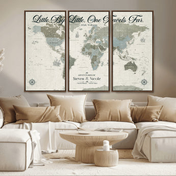 10693204-MGV-CV-36X24-Little By Little One Travels Far Tolkien Quote Blue Green World Map Adventure Wall Art Canvas Print Rustic Wanderlust Travel Decor