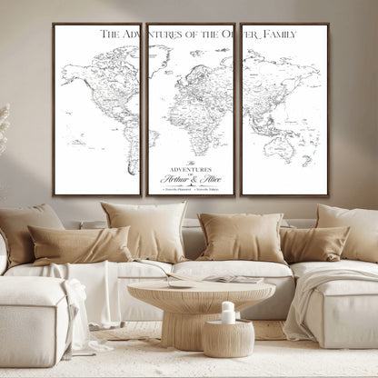 21029247-MGV-FC-48X32-3P_Walnut-Minimalist World Map Wall Art – Black and White Travel Adventure Print, Modern Family Travel Map Decor for Living Room, Bedroom,