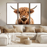 637908607-MGV-FC-93X47-3P_Black-Highland Cow Wall Art Print – Rustic Farmhouse Animal Portrait, Scottish Highland Cattle Canvas, Modern Country Wall Decor for