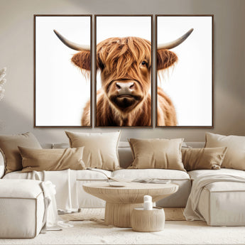 637908607-MGV-FC-93X47-3P_Black-Highland Cow Wall Art Print – Rustic Farmhouse Animal Portrait, Scottish Highland Cattle Canvas, Modern Country Wall Decor for